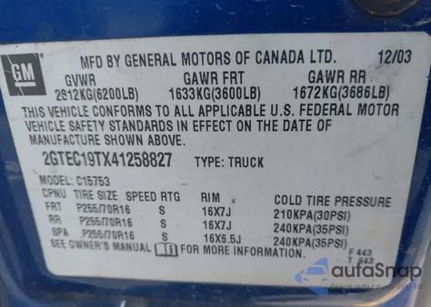 2004 GMC Sierra 1500 Slt z USA, uszkodzony, nr VIN 2GTEC19TX41258827